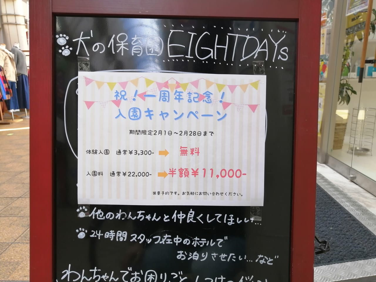 大阪市旭区　千林商店街　犬の幼稚園　EIGHT　DAYｓ　一周年　キャンペーン　2021年2月28日